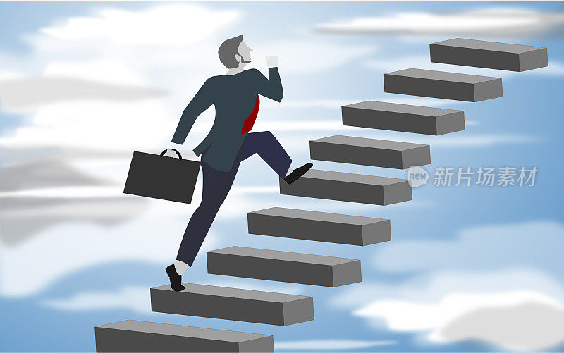 Image of confident businessman with briefcase walking upstairs.Vector